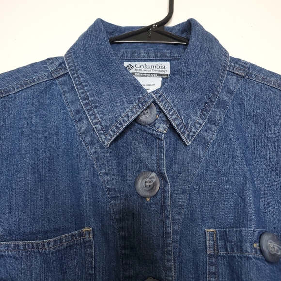 Columbia Womens Denim Jacket Size L Blue Utility Y2K Workwear Outerwear Normcore - Picture 12 of 14